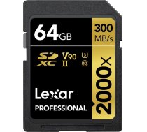 Lexar Professional 2000x SDXC 64 GB 10. klases UHS-II/U3 V90 karte (LSD2000064G-BNNNG) | LSD2000064G-BNNNG  | 0843367120857