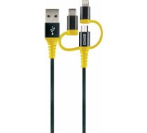 Schwaiger USB kabelis USB-A — USB-C + microUSB + Lightning 1,2 m melns un dzeltens (WKUU310511) | WKUU310511  | 4004005031201