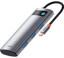 USB centrmezgls Baseus Hub 7in1 Baseus Gleam, USB-C līdz 1x HDMI4K 60Hz + 3x USB3.0 + 1x PD + 1x SD/TF (pelēks) | B00030708811-00  | 6932172636579