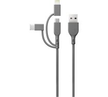 USB GP kabelis USB-A — USB-C + microUSB + zibens 1 m pelēks (160GPCY1N-C1) | 160GPCY1N-C1  | 4891199206313