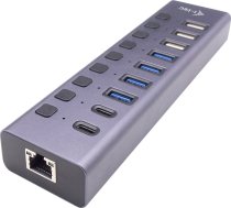 USB HUB I-TEC centrmezgls USB 3.0/USB-C 9 LAN porti + strāvas adapteris 60 W | NUITCUS9P000001  | 8595611705915 | CACHARGEHUB9LAN