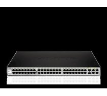 D-link DGS-1210-52, Gigabit Smart Switch with 48 10/100/1000Base-T ports and 4 Gigabit MiniGBIC (SFP) ports, 802.3x Flow Control, 802.3ad Link Aggregation, 802.1Q VLAN, 802.1p Priority     Queues, Port mirroring, Jumbo Frame support, 802.1D STP, ACL, LLDP