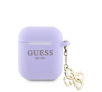 Guess Apple Airpods 1/2 Case Silicone Classic Logo Gold With 4G Charm Purple