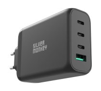 Silver Monkey Silver Monkey GaN 130W wall charger 3x USB-C PD 1x USB-A 3.0 QC - black