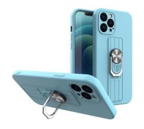 Hurtel Ring Case silicone case with finger grip and stand for iPhone 12 mini light blue