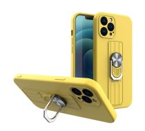 Hurtel Ring Case silicone case with finger grip and stand for iPhone 13 mini yellow