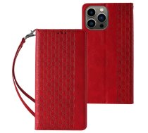 Hurtel Magnet Strap Case for iPhone 14 Flip Wallet Mini Lanyard Stand red