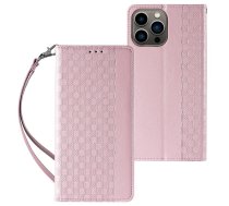 Hurtel Magnet Strap Case iPhone 14 Case Flip Wallet Mini Lanyard Stand Pink