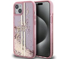 Guess Guess Liquid Glitter Gold Stripes case for iPhone 15 Plus / 14 Plus - pink