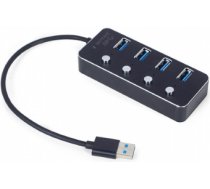 USB Centrmezgls Gembird USB 3.1 Powered 4-port Hub with Switches Black