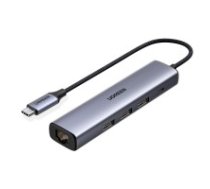 Adapteris Ugreen CM475 USB-C to USB-C + 3xUSB-A + RJ45 gray