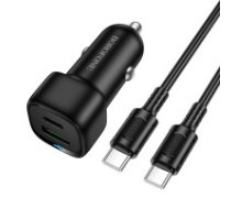 Auto lādētājs Borofone BZ34B 38W USB-C/USB-A + USB-C to USB-C kabelis 1.0m black