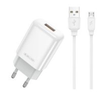 Lādētājs Jellico EU01 2.4A USB-A + USB-A to MicroUSB kabelis 1.0m white