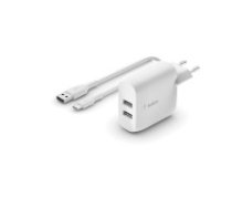 Belkin Boost Charge Dual USB-A Wall Lādētājs 24W + USB-A to USB-C Cable white