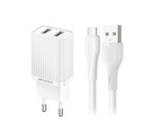 Lādētājs Awei C15T-EU 10W 2xUSB-A + USB-A to USB-C kabelis 1.0m white
