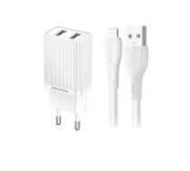 Lādētājs Awei C15L-EU 2xUSB-A 10W + USB to Lightning kabelis white