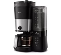 PHILIPS All-in-1 Brew Kafijas aparāts ar pilienu filtru un dzirnaviņām, melns un sudraba