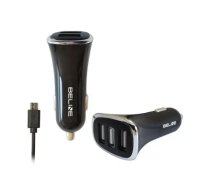 Beline 3xUSB + Micro USB auto lādētājs | 22.5W | Porti: 3xUSB-A, Micro USB | Vads: Micro USB 100cm | Krāsa: Melns