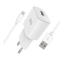 Xqisit lādētājs ar kabeli | USB-A USB-C | 1 m | 12 W 2,4 A | balts