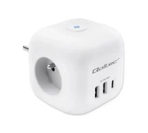 Qoltec Power cube 6-in-1 extension cord with illuminated switch | 3x AC | 2x USB | 1x USB-C PD 20W | White