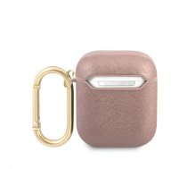 GUA2SASMP Guess Saffiano PC|PU Metal Logo Case for Airpods 1|2 Pink
