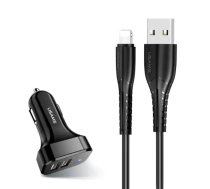 USAMS C13 NTU35LC13TZ automašīnas lādētājs | 10.5W | USB-A, Lightning | ar Lightning vadu komplektā | melns