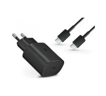 EP-TA800EBE + EP-DG980BBE Samsung 25W ceļojuma lādētājs + USB-C|USB-C datu kabelis melns (OEM)