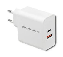 Qoltec Charger| 63W | 5-20V | 1.5-3A | USB type C PD | USB QC 3.0 | White