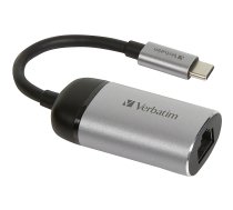 Verbatim USB 3.2 Gen 1 adapter, USB-C male > RJ-45 female (silver/black, 10cm, Gigabit LAN 10/100/1,000 Mbit/s) 49146 0023942491460