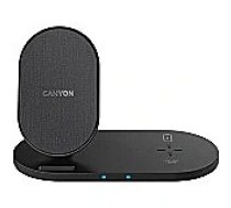 Canyon WS-202 2in1 Wireless charger, Input 5V/3A, 9V/2.67A, Output 10W/7.5W/5W, Type c cable length 1.2m, PC+ABS,with PU part ,180*86*111.1mm, 0.185Kg,Black CNS-WCS202B