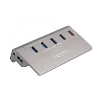 Delock USB 10 Gbps hub with 4 USB Type-A ports + 1 quick charging port, USB hub (grey, incl. power supply) 64182 4043619641826