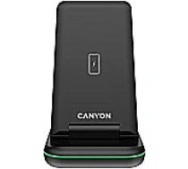 Canyon WS-304, Foldable 3in1 Wireless charger, with touch button for Running water light, Input 9V/2A, 12V/1.5AOutput 15W/10W/7.5W/5W, Type c to USB-A cable length 1.2m, with QC18W EU     plug,132.51*75*28.58mm, 0.168Kg, Black CNS-WCS304B 5291485009625