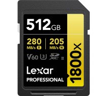 Lexar SDXC 512GB Professional 1800x UHS-II U3 ( 180/270 MB/s ) LSD1800512G-BNNNG 843367127863