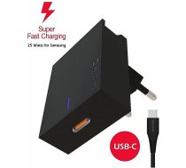 Swissten Premium 25W Samsung Super Fast Charging Travel charger with 1.2m USB-C to USB-C cable Black SW-SAM-SFC-BK 8595217471443