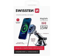 Swissten Magnetic Car Holder with Wireless Charger 15W (MagSafe compatible) 65010610 8595217479753