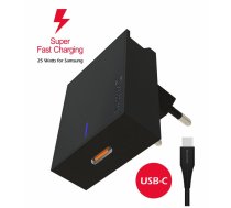 Swissten 25W Samsung Super Fast Charging lādētājs ar 1.2 m USB-C uz USB-C kabelis SW-SAM-SFC-BK 8595217471443