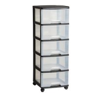 Atvilktņu sistēma ar 5 atvilktnēm CURVER Drawer System 20L, 37x39x100 cm, melna/caurspīdīga