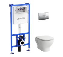 WC pods Laufen Lua Basic Rimless ar SC vāku, rāmis LIS CW1 un hromēts taustiņš