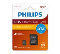 Philips MicroSDXC Card 512GB Class 10 UHS-I U3 incl. Adapter MicroSDHC Klases 10