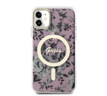 Guess PC|TPU Flowers IML MagSafe saderīgs korpuss iPhone 11 rozā krāsā