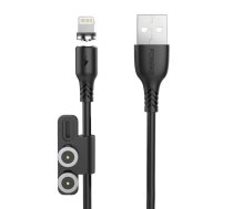 Foneng X62 Magnētiskais USB 3v1 kabelis ar USB-C / Lightning / Micro USB, 2,4A, 1 m (melns)