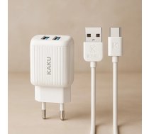 Lādētājs iKaku KSC-373 2in1 2.4A USB tīkla lādētājs ar integrētu 1 m Type‑C kabeli, balts