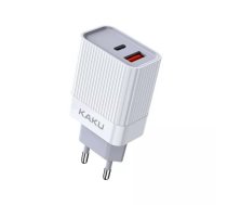 iKAKU KSC-501 2 in 1 20W PD QC3.0 Type-C Ligzdas un USB Atrs Tīkla Lādētājs Balts