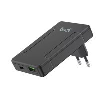 Budi universāls sienas lādētājs, USB + USB-C, PD 65W + ES/UK/ASV/AU adapteri (melns)