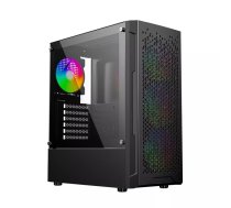 Datora korpuss GEMBIRD Fornax 400X Midi Tower melns — ATX, rūdīts stikls, RGB ventilatori, 4×2.5", 2× USB 3.0
