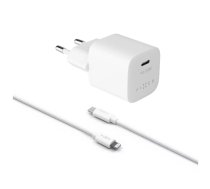 Fiksēts mini USB-C ceļojuma lādētājs USB-C/ zibens kabelis Ātra uzlāde, balts, 20 W