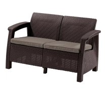 Dārza dīvāns Keter Corfu Love Seat brūns — divvietīgs āra izturīgs pret laikapstākļiem
