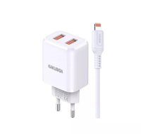 Kaku KSC-793 2in1 Adaptīvs Dual port ātrs 2.4A lādētājs ar Lightning vadu White