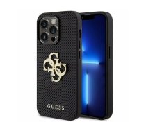 Guess GUHCP15LPSP4LGK iPhone 15 Pro 6.1" melns | melns cietais futrālis Ādas perforēts 4G glitter logo