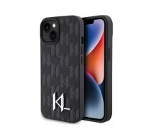Karl Lagerfeld KLHCP15SPKLPKLK iPhone 15 6.1" melns | melns cietais futrālis Ādas monogramma Metāla karstā spiedoga logotips